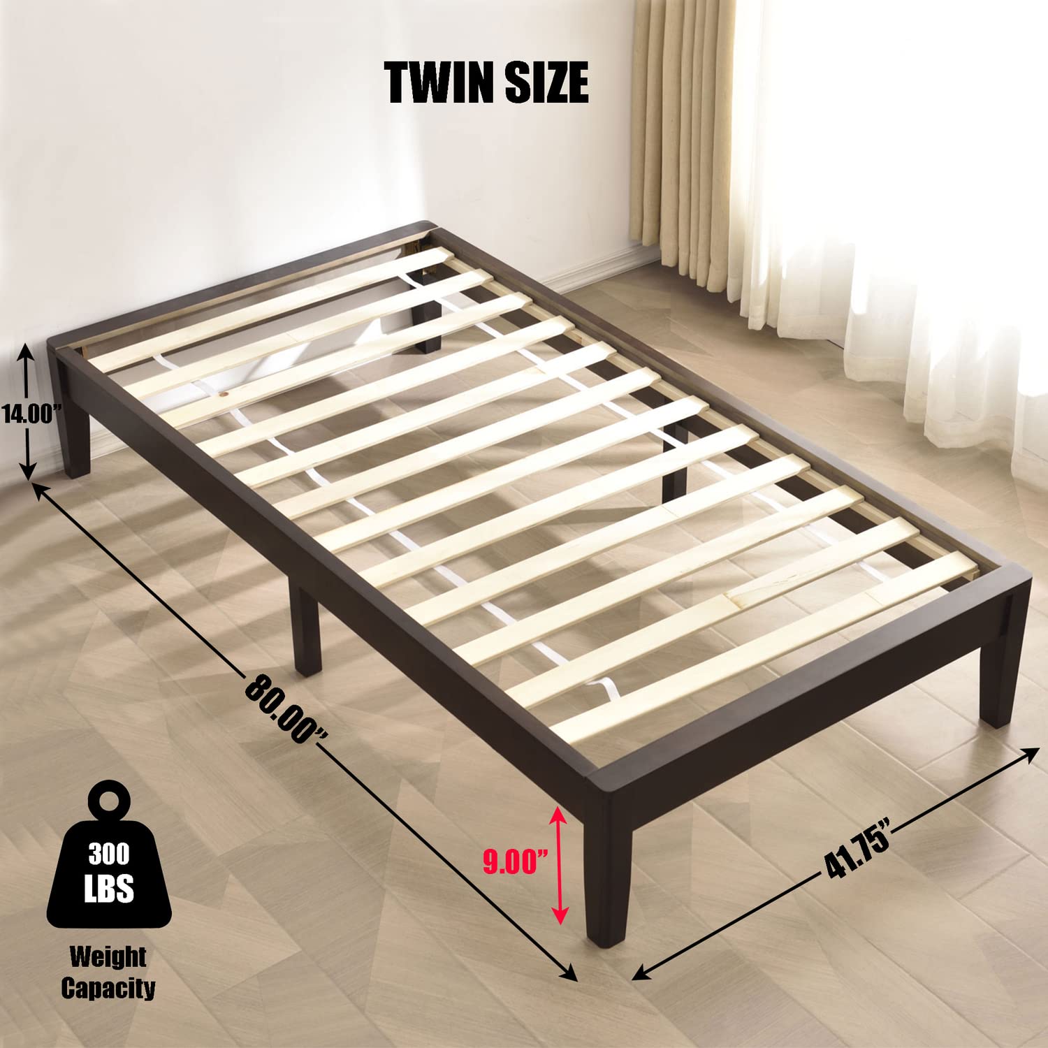 Better Home Products Stella Solid Pine Wood Twin Platform Bed Frame In Tobacco